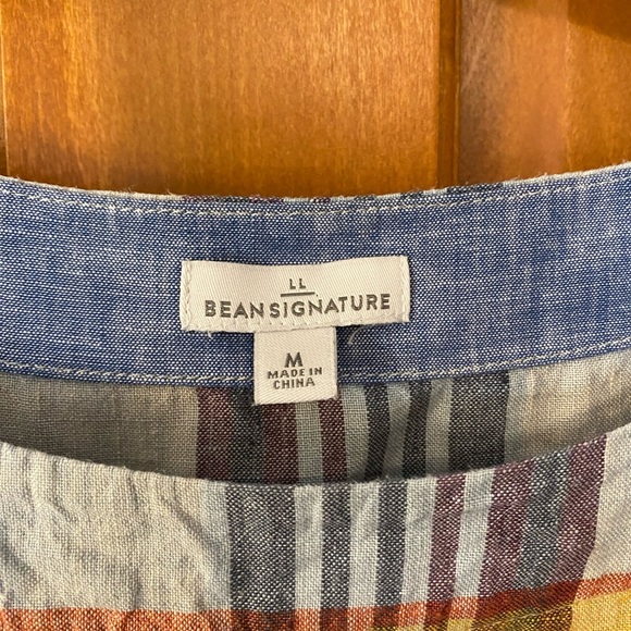 LL Bean Signature 100% Linen Top M Plaid Beach Lightweight Tie Summer Sleeveless - Picture 2 of 8